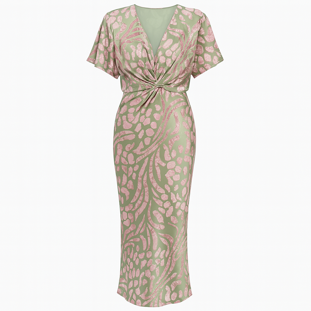 V Neck Dress with Wrap Front – Twisted Detail for Women
