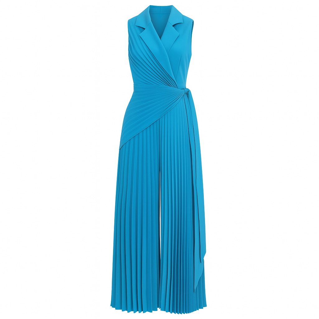 Wide Leg Jumpsuit – Pleated Sleeveless Romper for Women