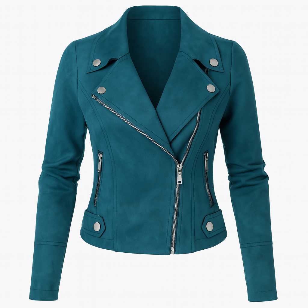 Cropped Moto Jacket with Zipper Detail for Women