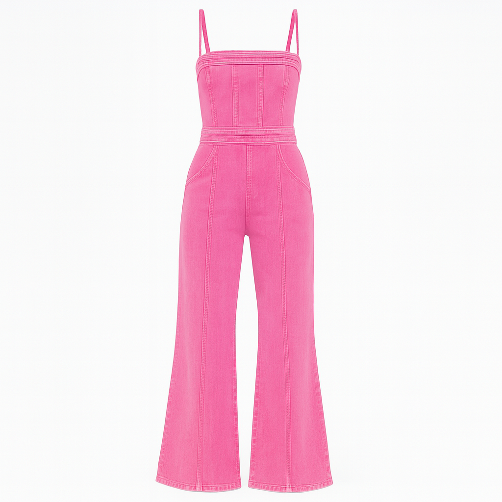 Flare Denim Jumpsuit With Retro Fit For Women