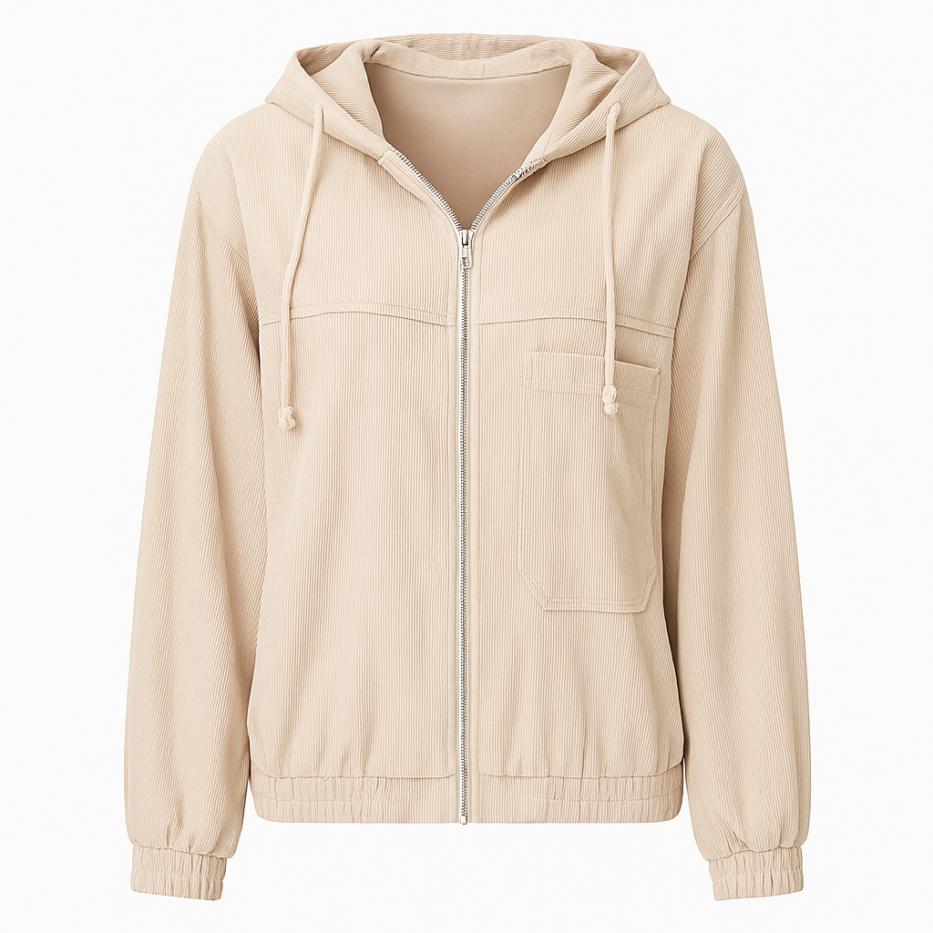 Zip Up Corduroy Jacket with Hood for Women