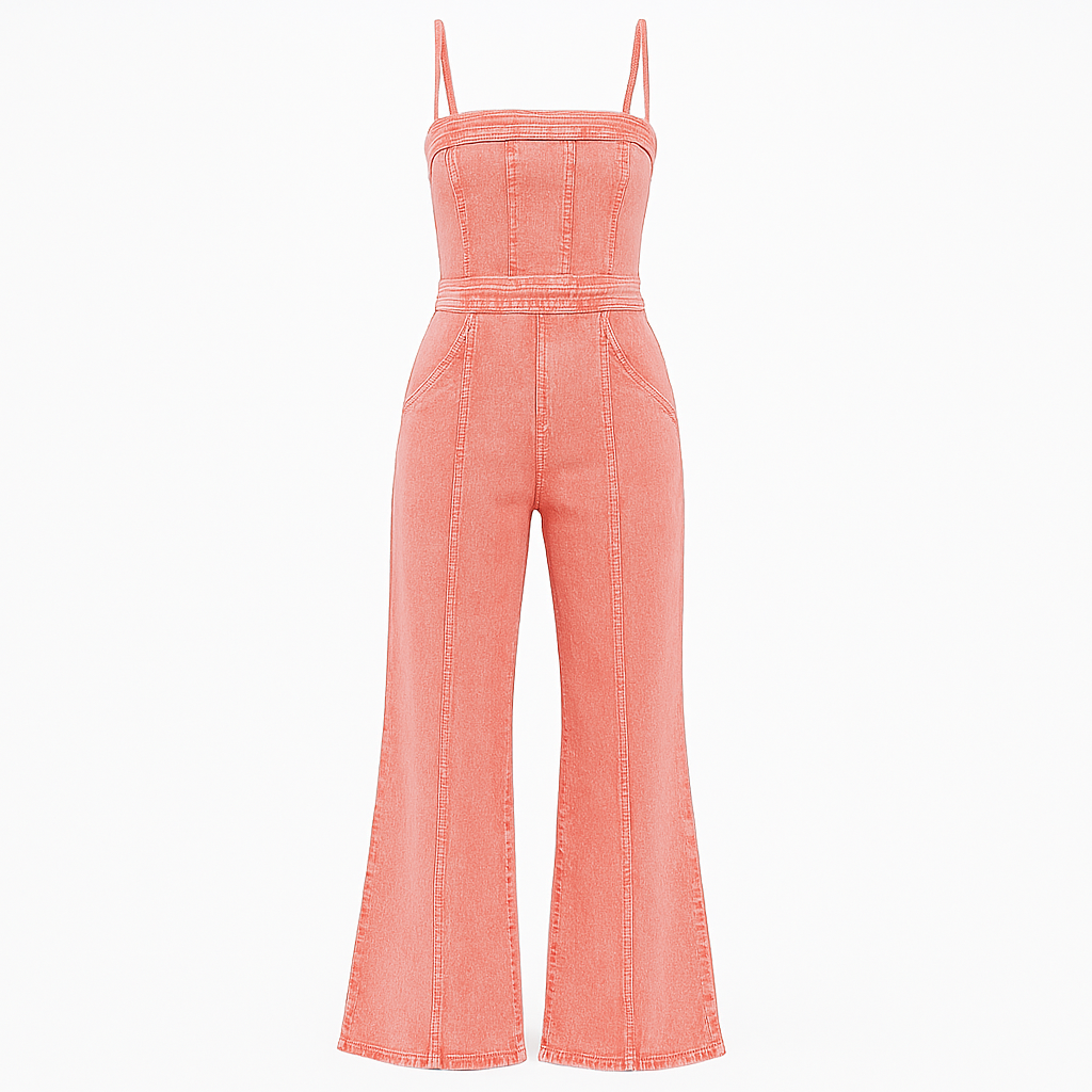 Flare Denim Jumpsuit With Retro Fit For Women