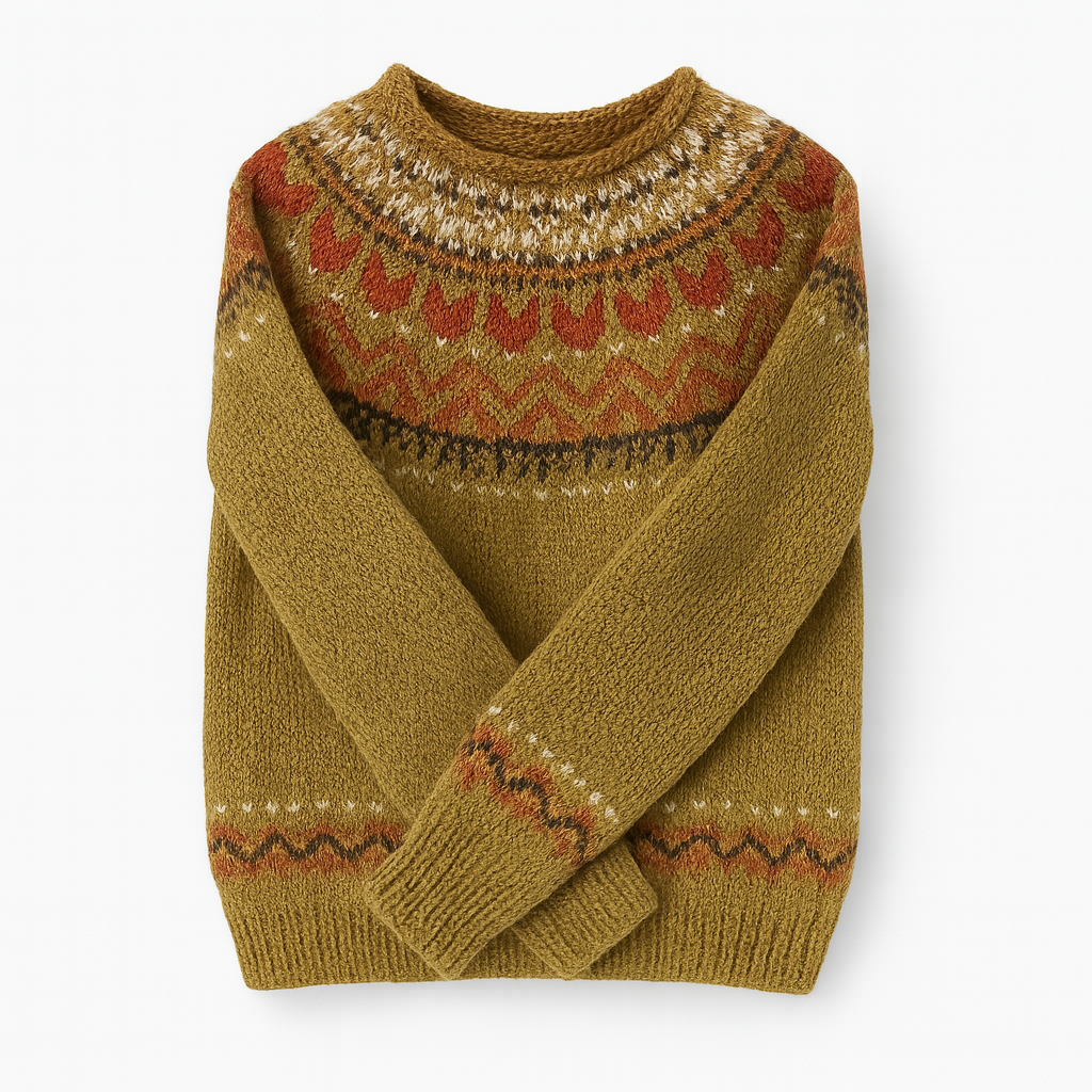Knitted Sweater with Patterned Yoke – Pullover for Women