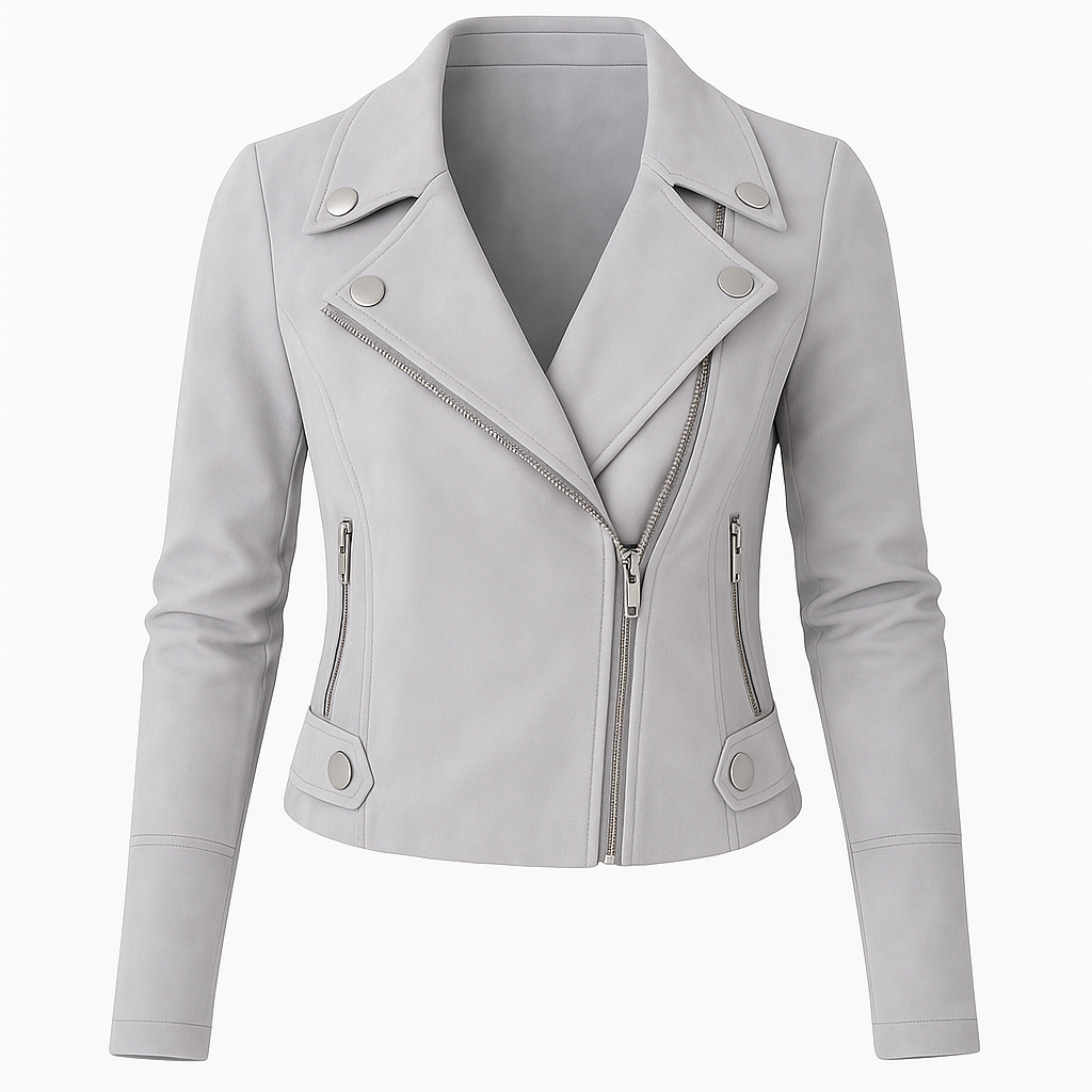 Cropped Moto Jacket with Zipper Detail for Women