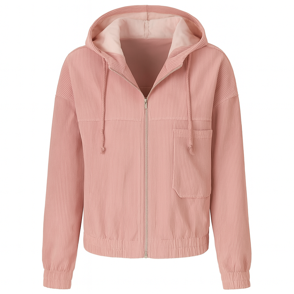 Zip Up Corduroy Jacket with Hood for Women