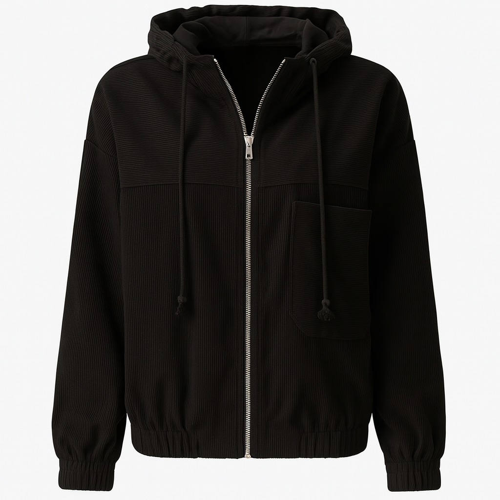 Zip Up Corduroy Jacket with Hood for Women