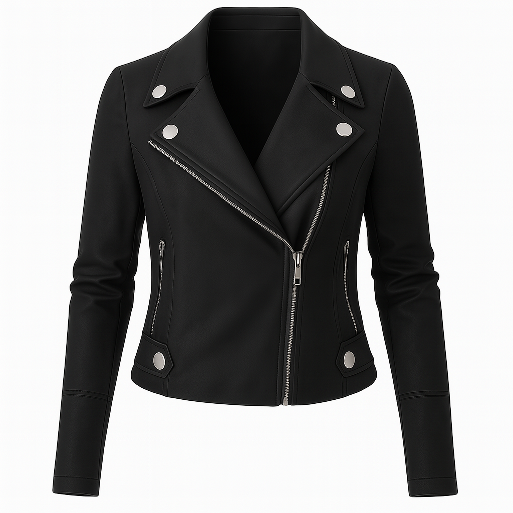 Cropped Moto Jacket with Zipper Detail for Women