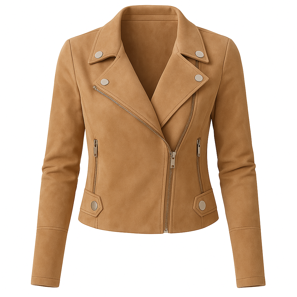 Cropped Moto Jacket with Zipper Detail for Women