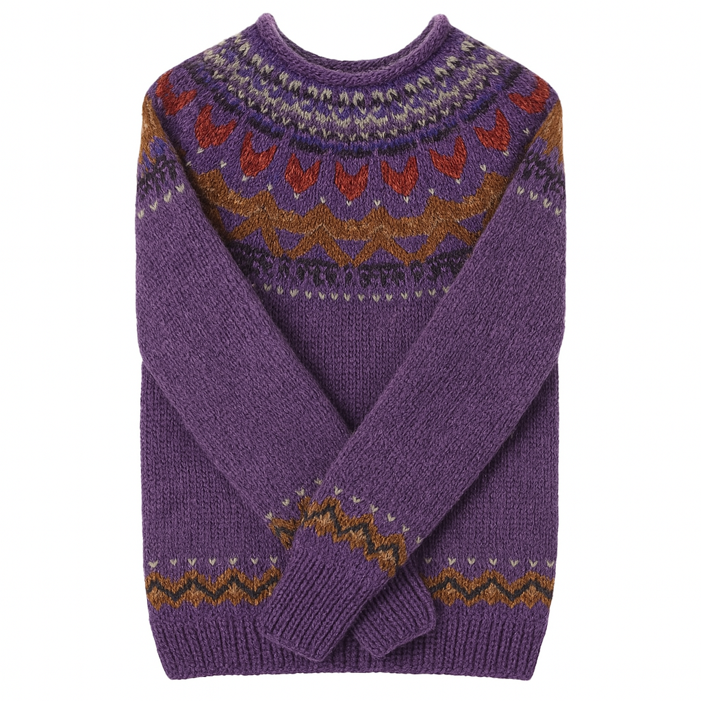 Knitted Sweater with Patterned Yoke – Pullover for Women