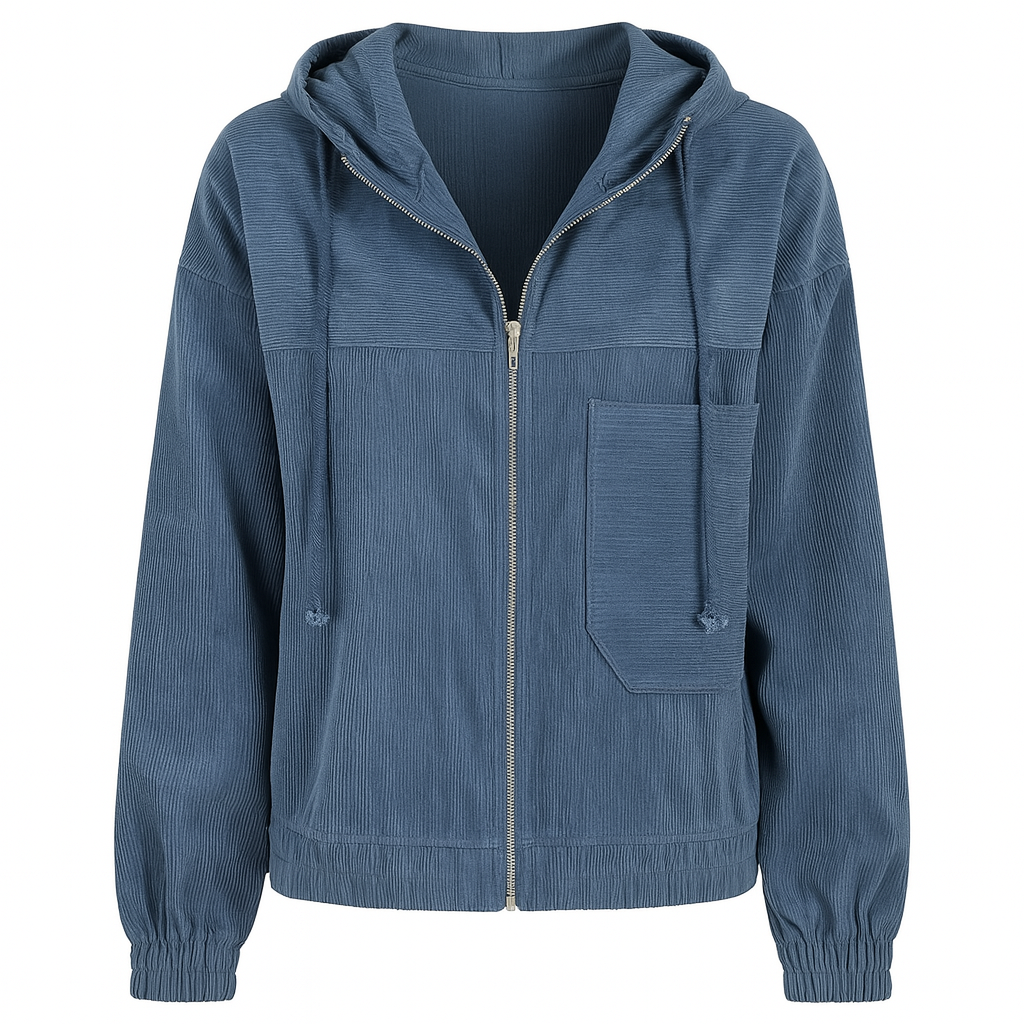 Zip Up Corduroy Jacket with Hood for Women