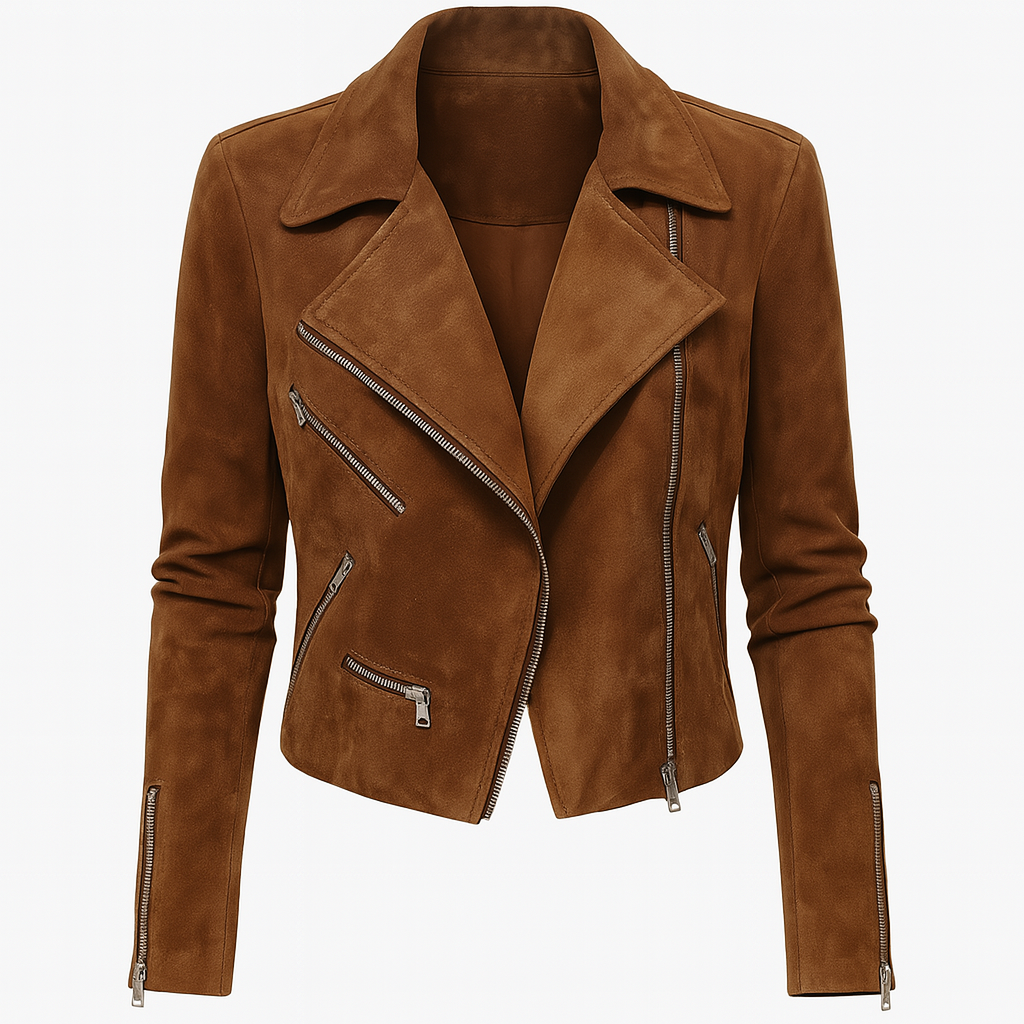 Cropped Moto Jacket with Zipper Detail for Women