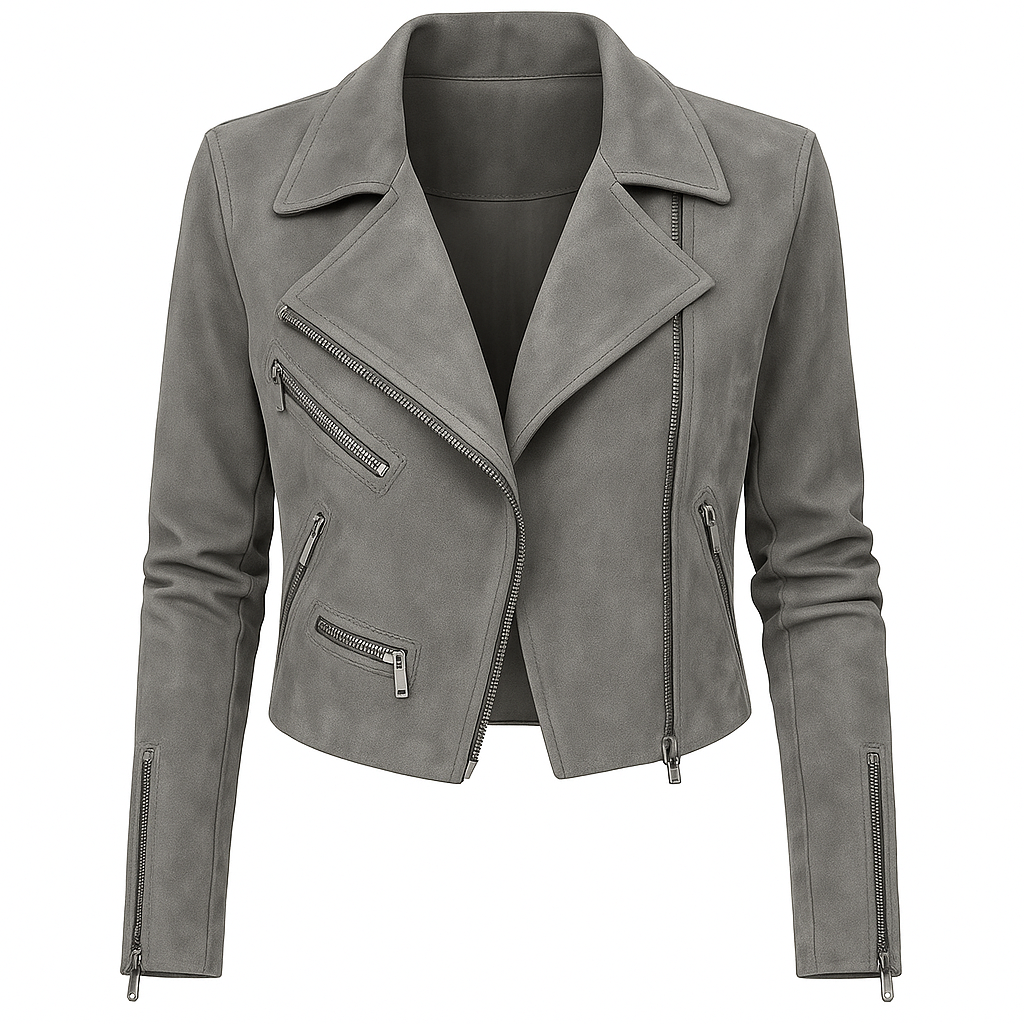 Cropped Moto Jacket with Zipper Detail for Women