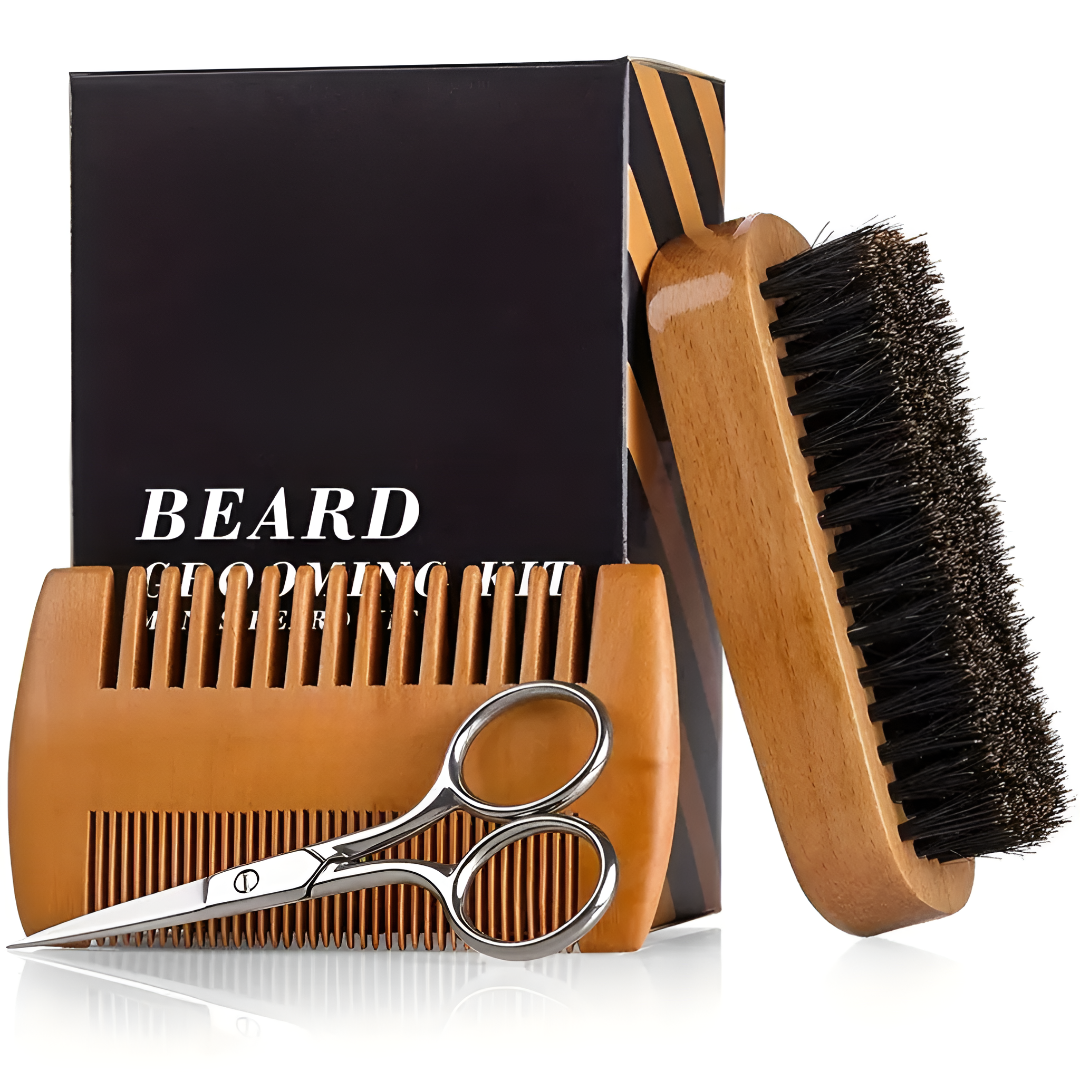 Beard Grooming Kit with Wooden Comb