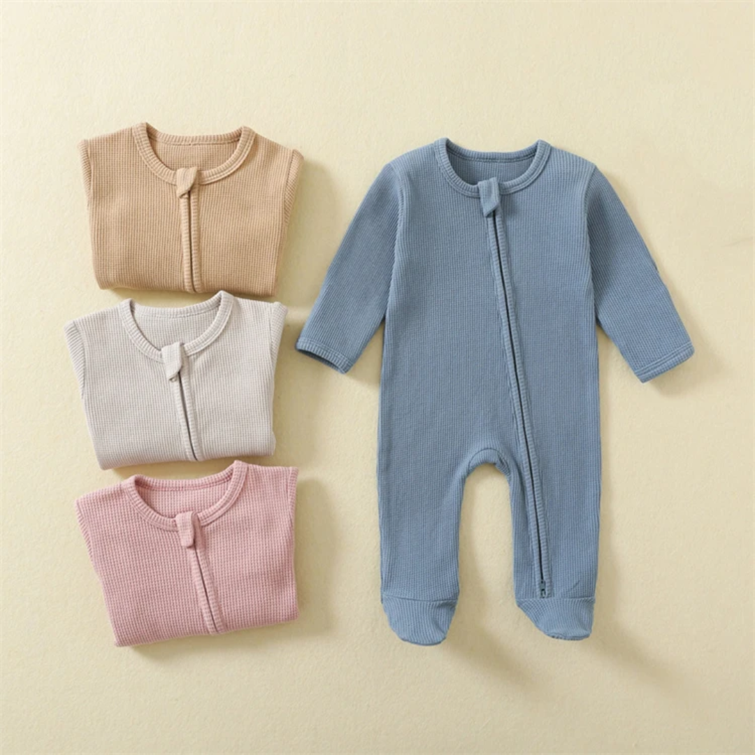 Organic Waffle Cotton Zipper Romper for Babies