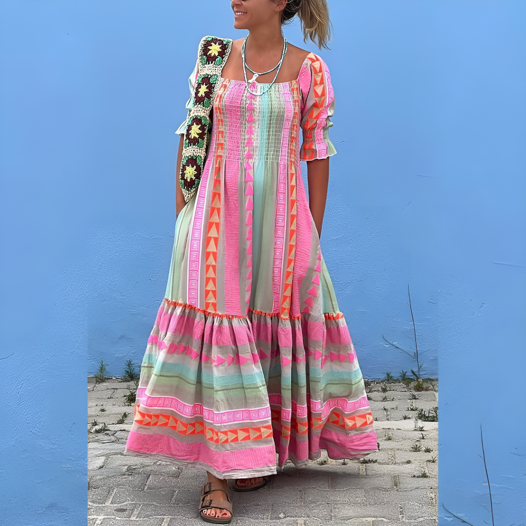 Trendy Cotton Boho Tiered Maxi Dress for Women