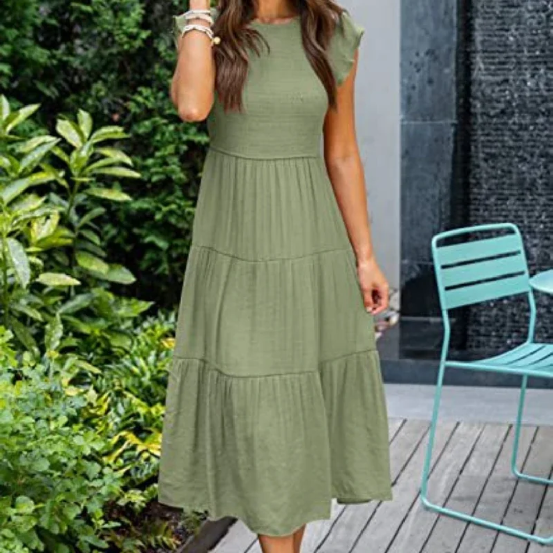 Relaxed Cotton Tiered Midi Dress for Women