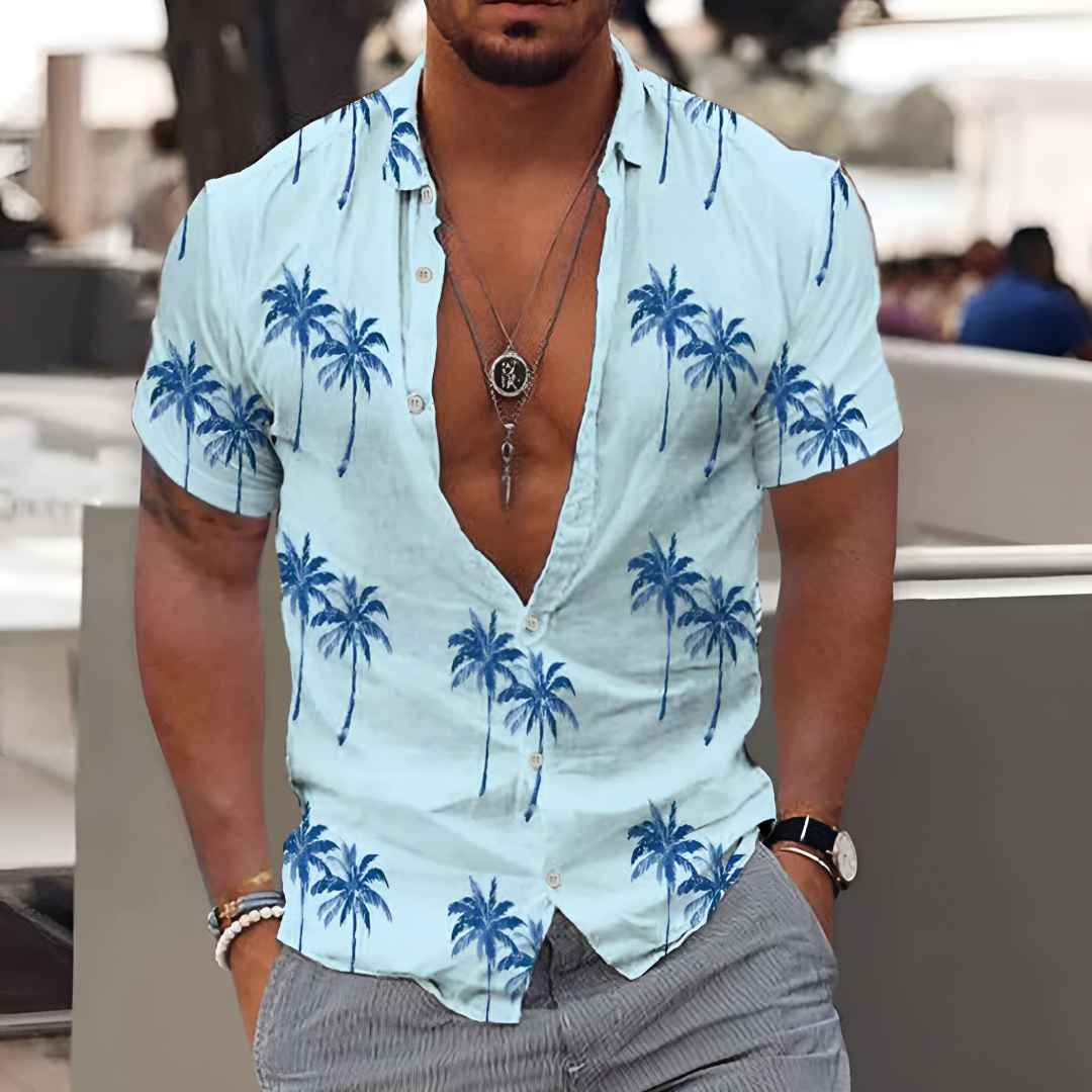 Palm Print Button-Up Shirt for Men