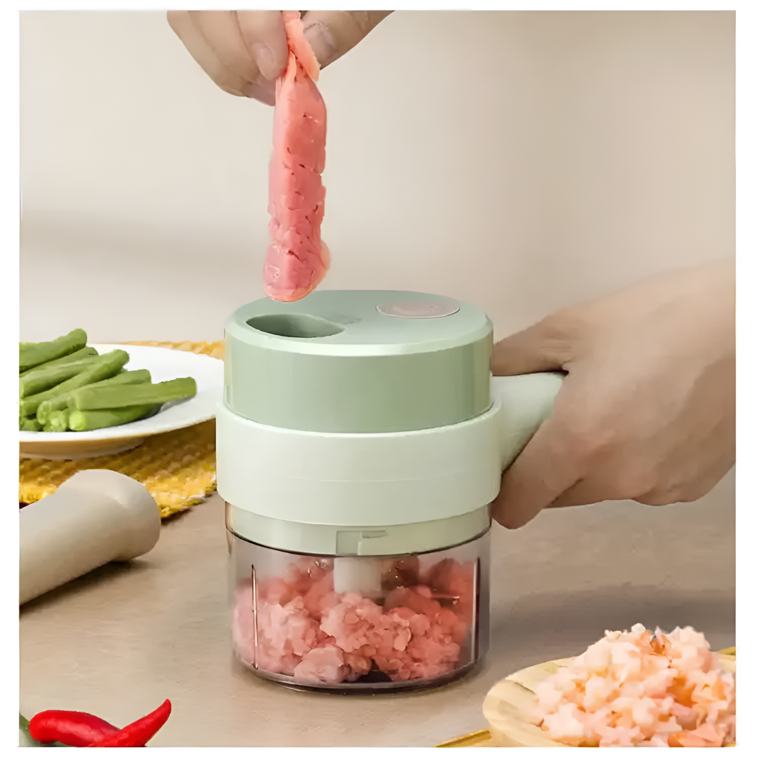 4-in-1 Handheld Electric Vegetable Cutter with Cleaning Brush