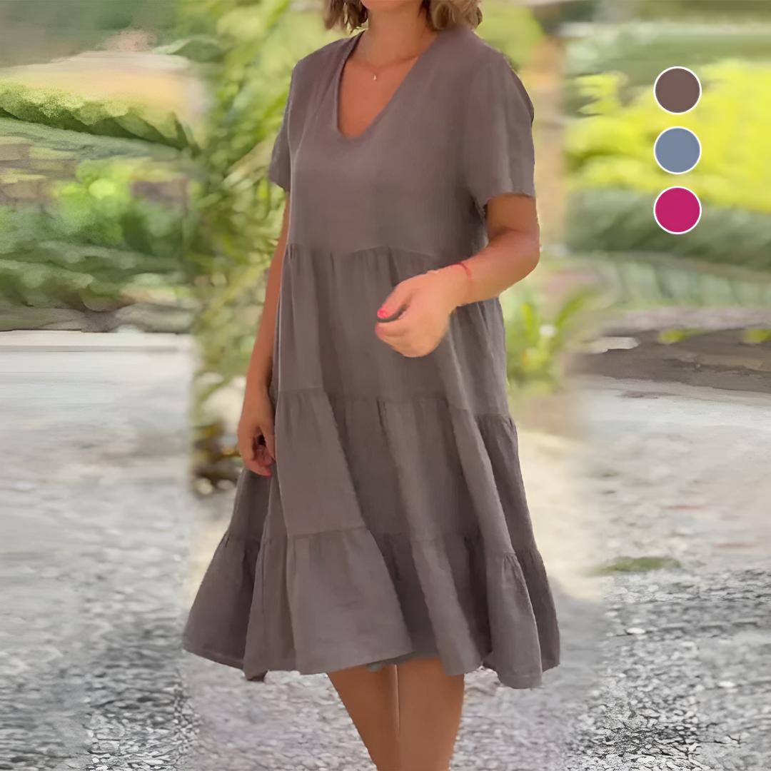 Relaxed Tiered V-Neck Midi Dress for Women