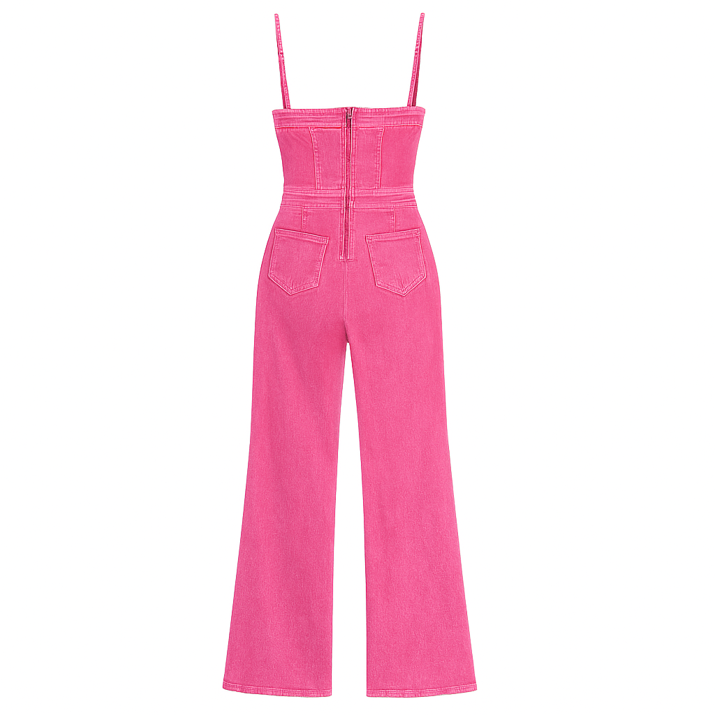 Flare Denim Jumpsuit With Retro Fit For Women