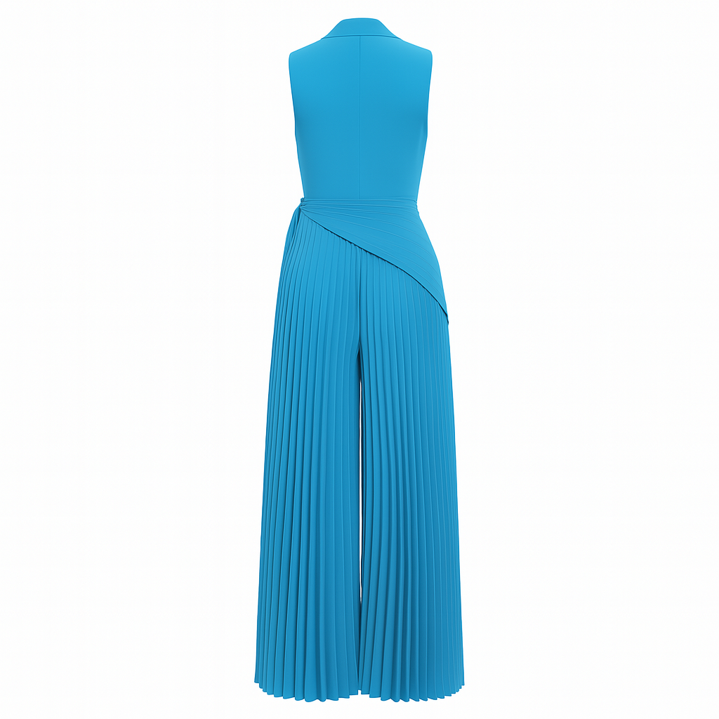 Wide Leg Jumpsuit – Pleated Sleeveless Romper for Women