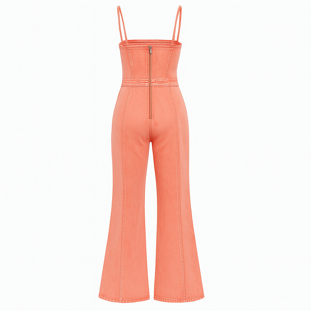 Flare Denim Jumpsuit With Retro Fit For Women