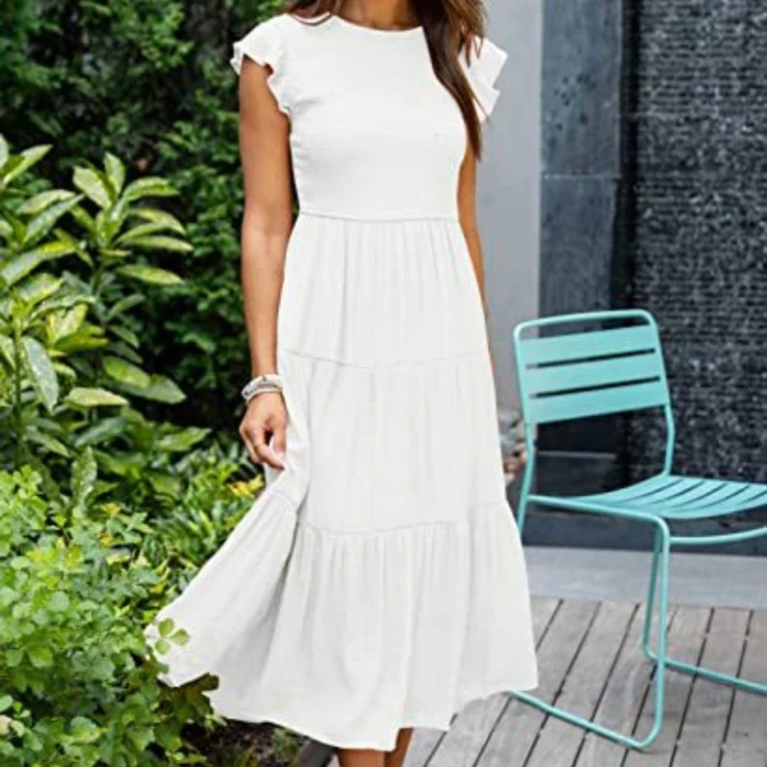 Relaxed Cotton Tiered Midi Dress for Women