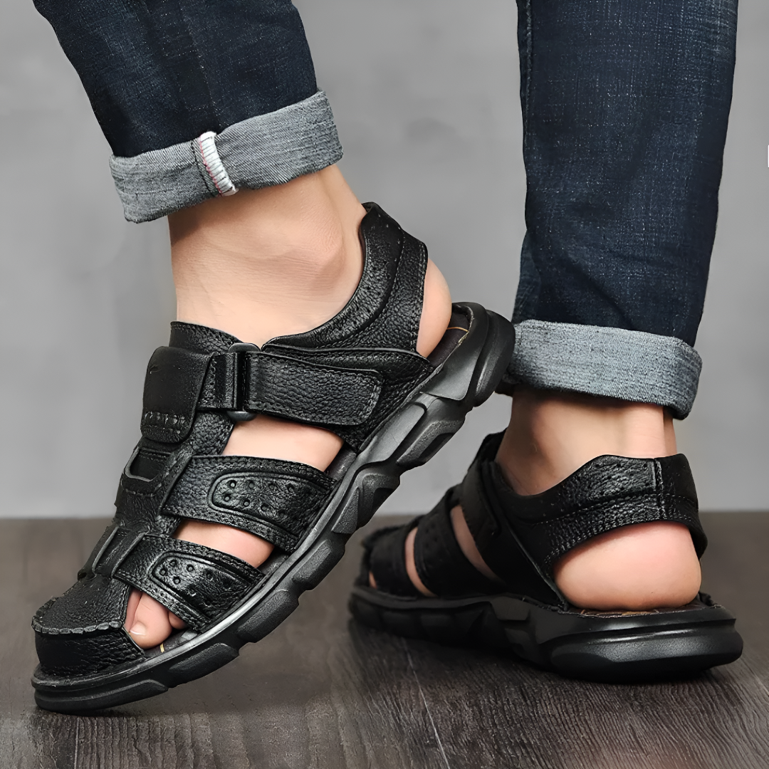 Durable Leather Multi-Strap Summer Sandals for Men