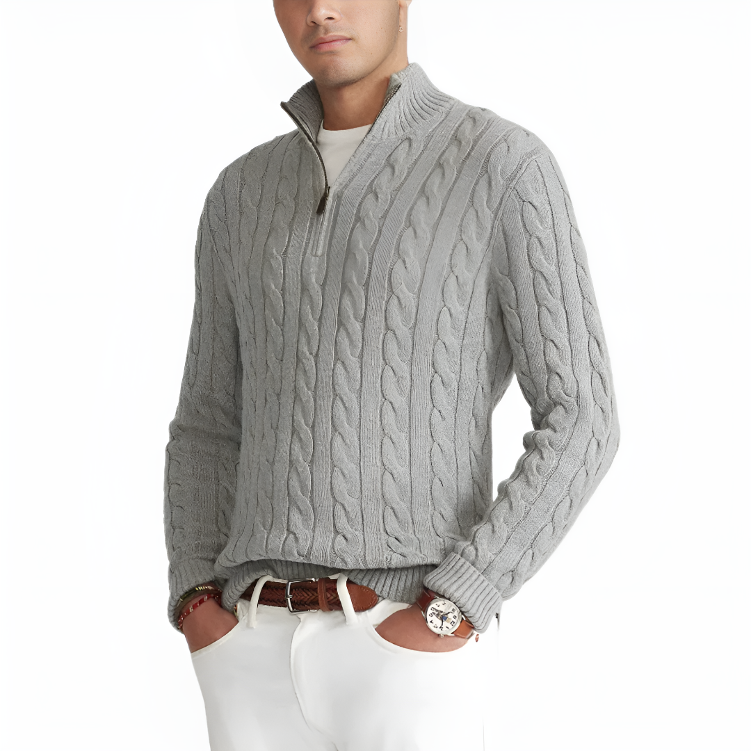 Classic Cable-Knit Half-Zip Sweater for Men