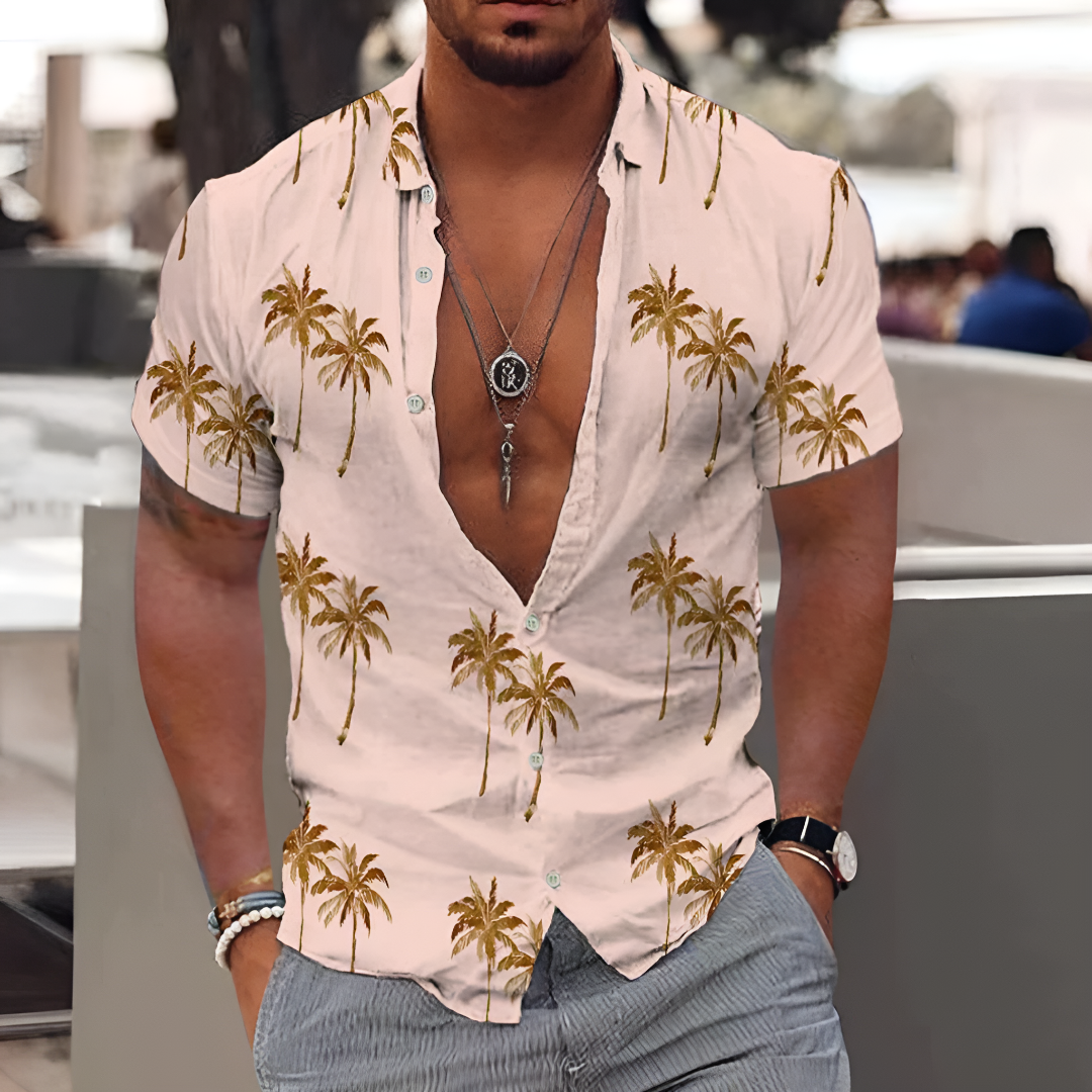 Palm Print Button-Up Shirt for Men