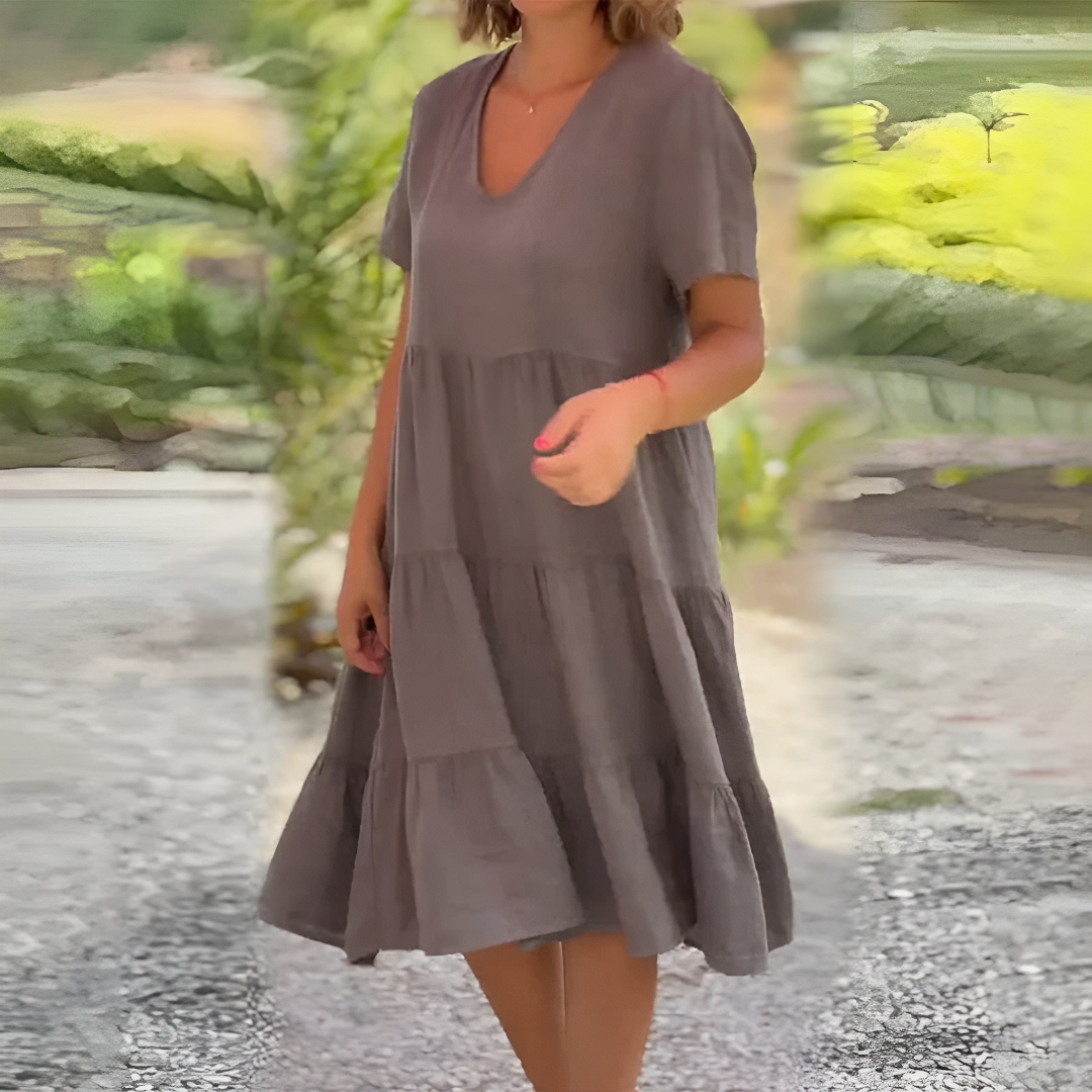 Relaxed Tiered V-Neck Midi Dress for Women