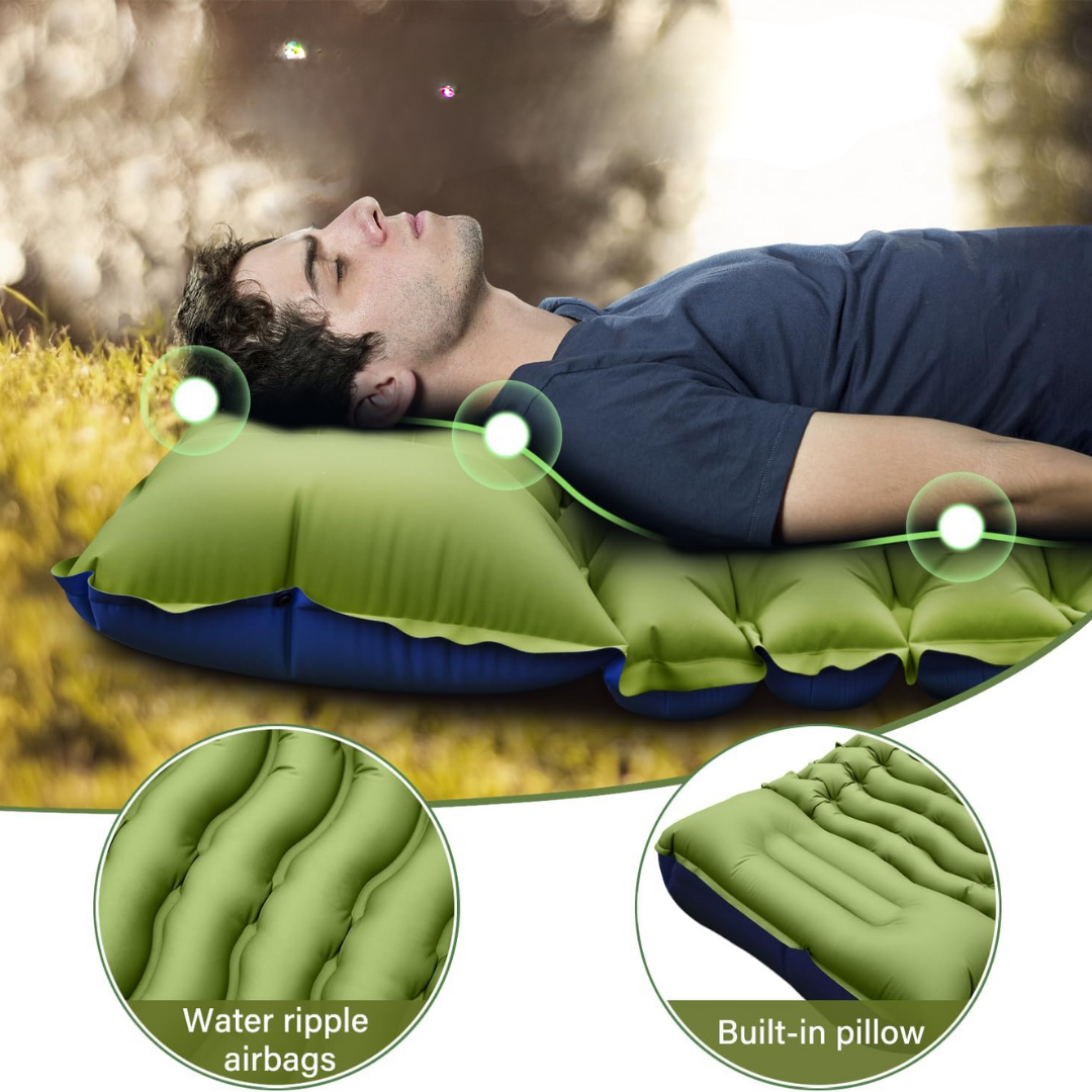 Ultralight Inflatable Sleeping Mattress with Pillow for Camping and Backpacking