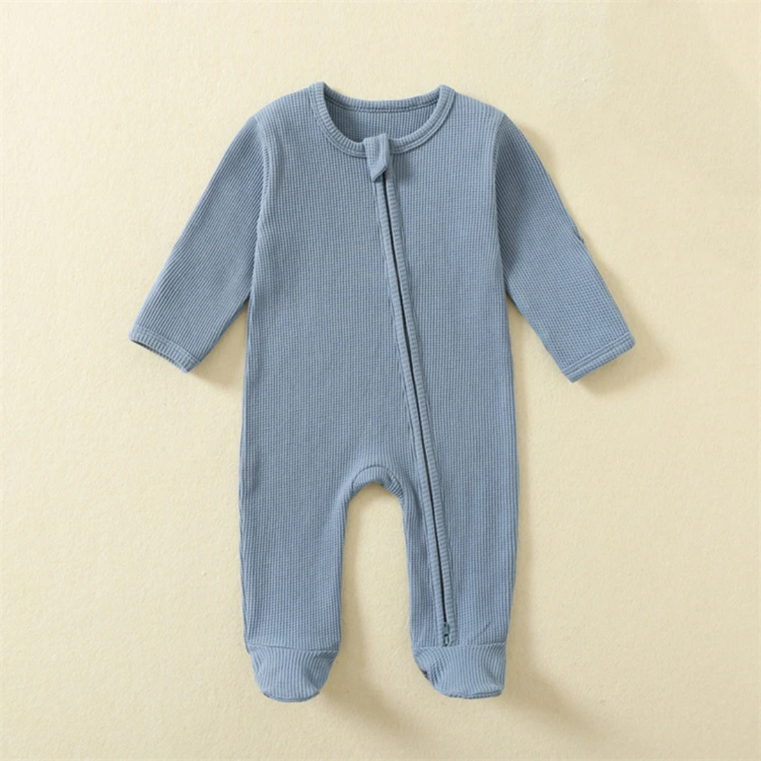 Organic Waffle Cotton Zipper Romper for Babies