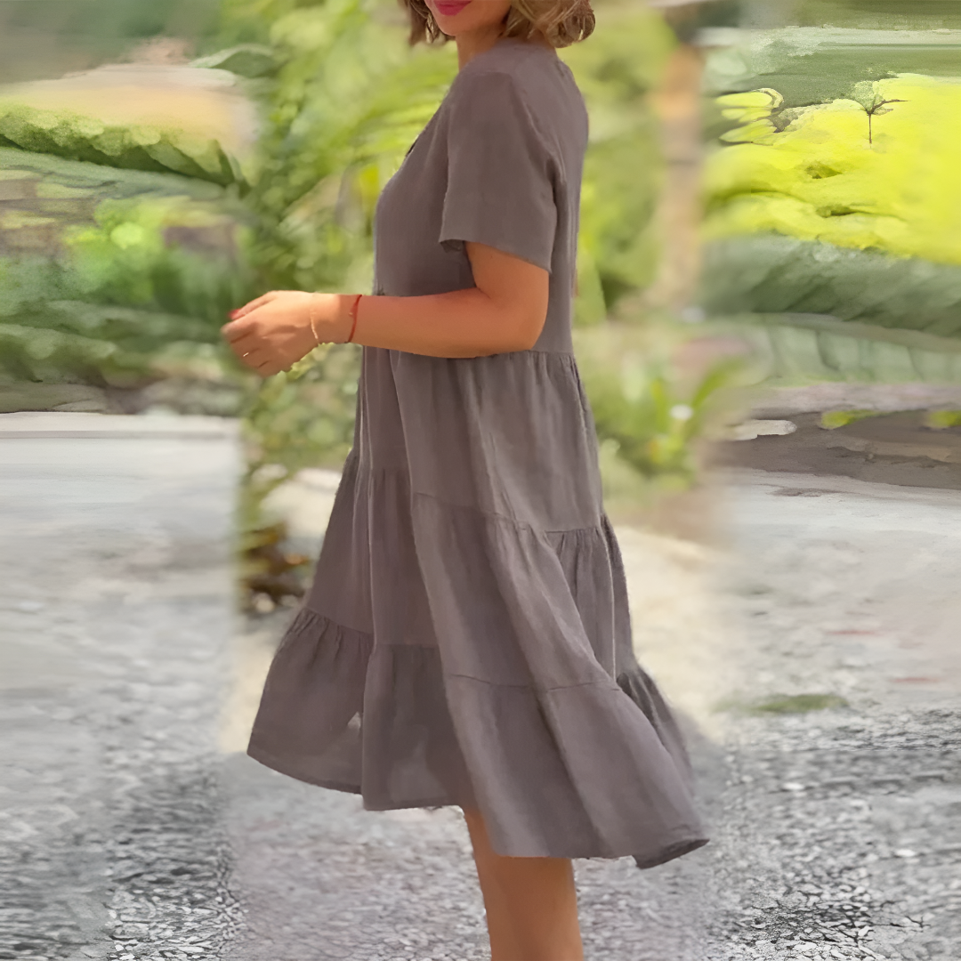 Relaxed Tiered V-Neck Midi Dress for Women