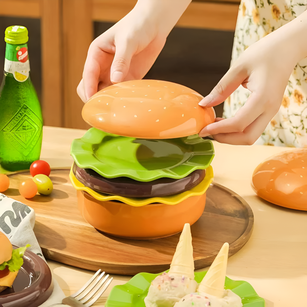 Stackable Ceramic Burger Plate Set