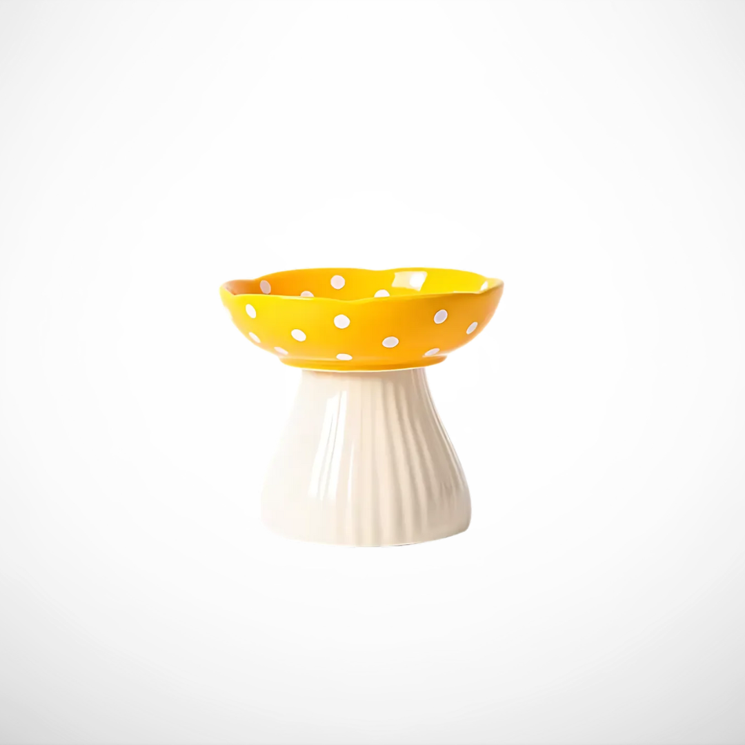 Elevated Ceramic Mushroom Cat Bowl