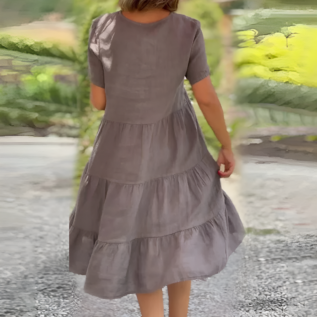 Relaxed Tiered V-Neck Midi Dress for Women