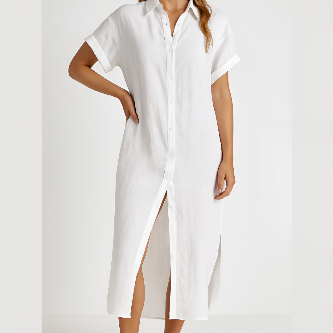 Relaxed Linen Button-Up Shirt Dress for Women