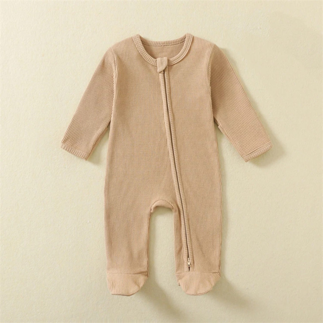 Organic Waffle Cotton Zipper Romper for Babies