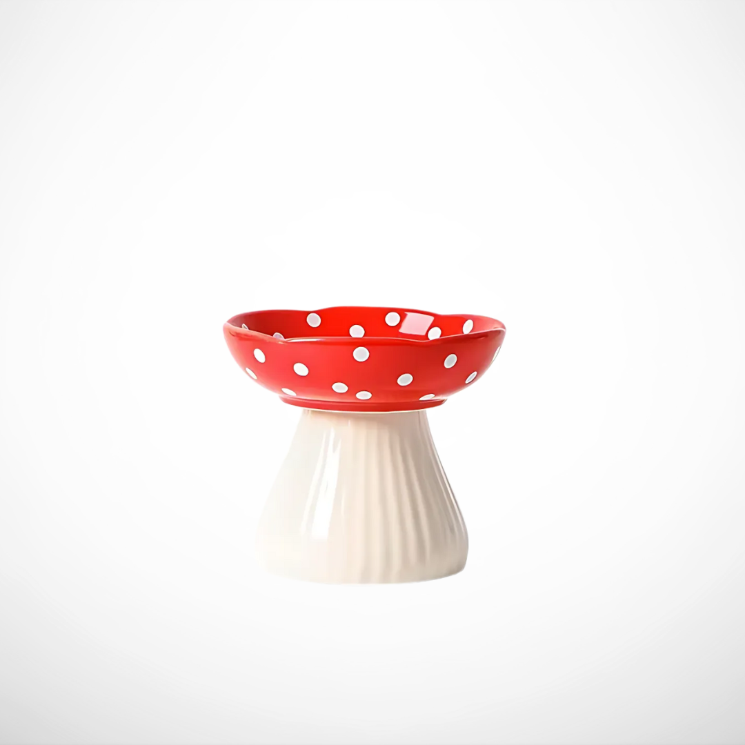 Elevated Ceramic Mushroom Cat Bowl