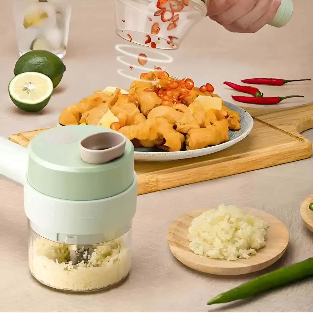4-in-1 Handheld Electric Vegetable Cutter with Cleaning Brush