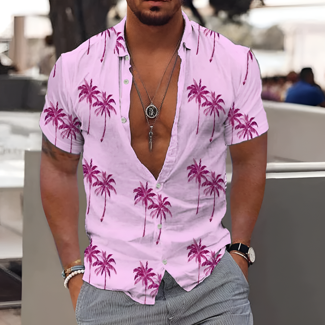 Palm Print Button-Up Shirt for Men