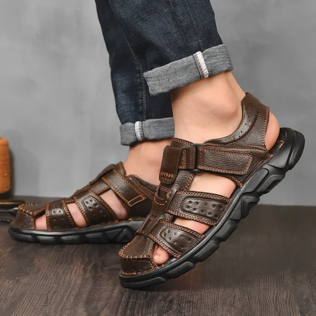 Durable Leather Multi-Strap Summer Sandals for Men