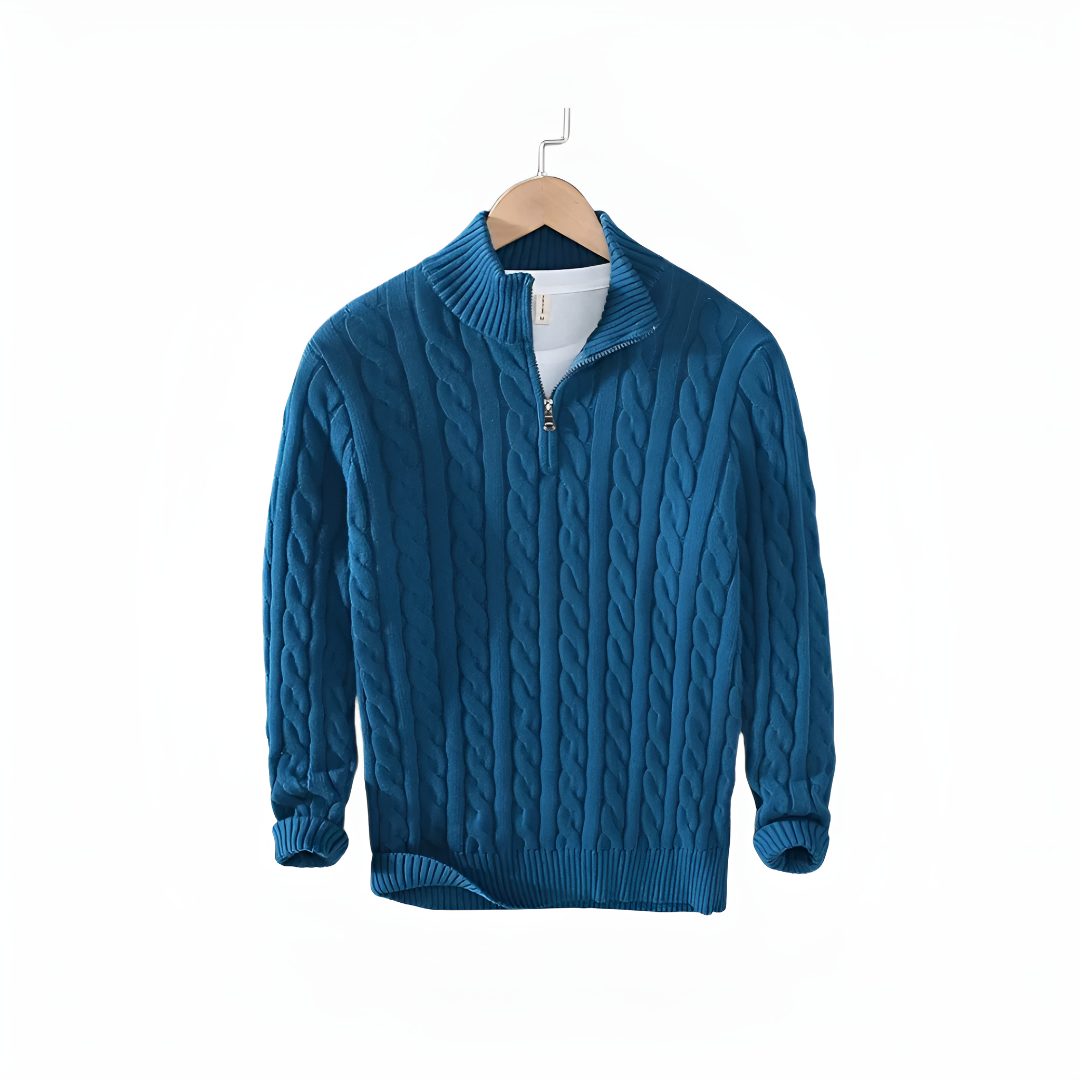 Classic Cable-Knit Half-Zip Sweater for Men