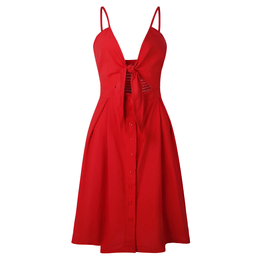 Trendy Tie-Front Button-Up Midi Dress for Women