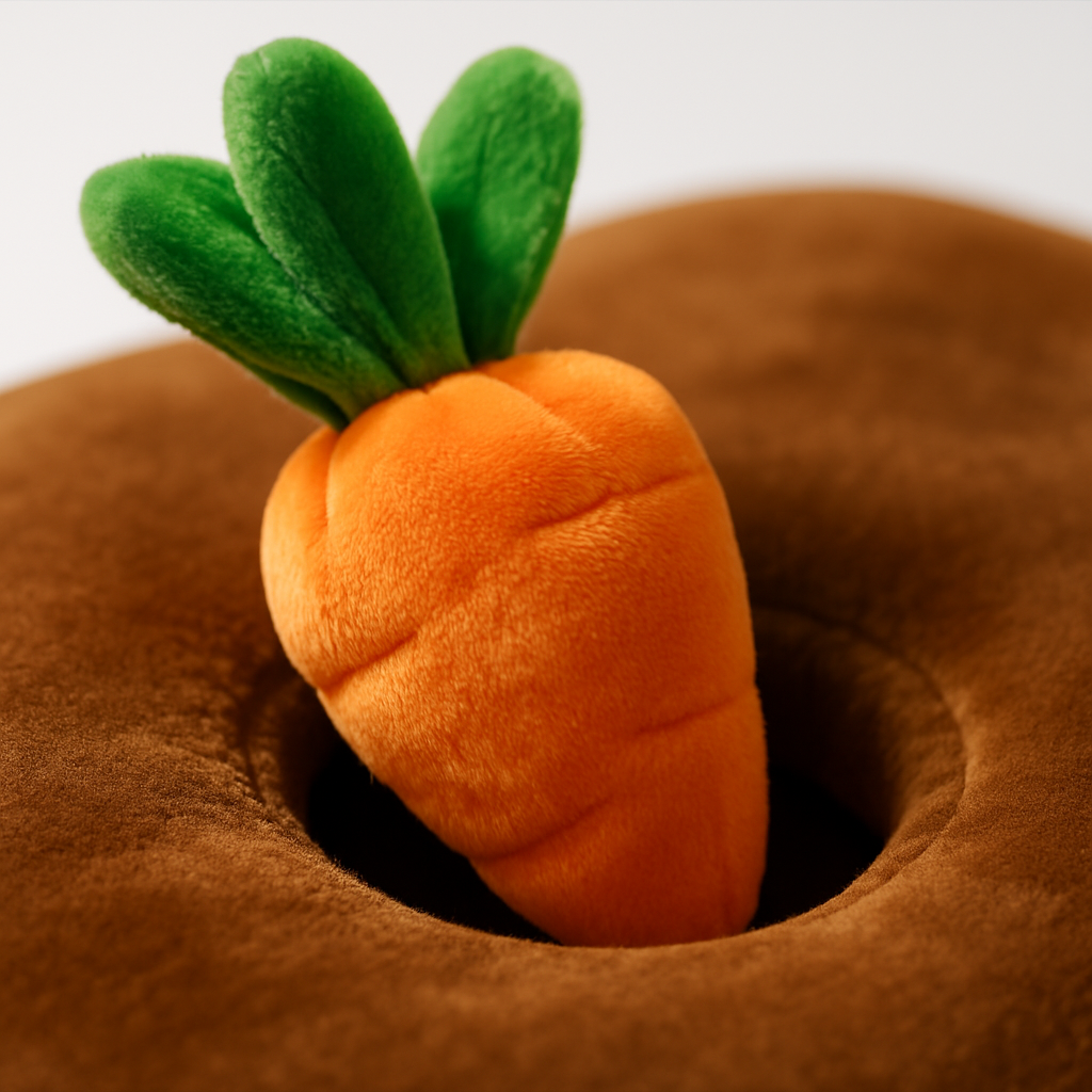 Cat Pillow Toy with Carrots – Interactive Play Cushion