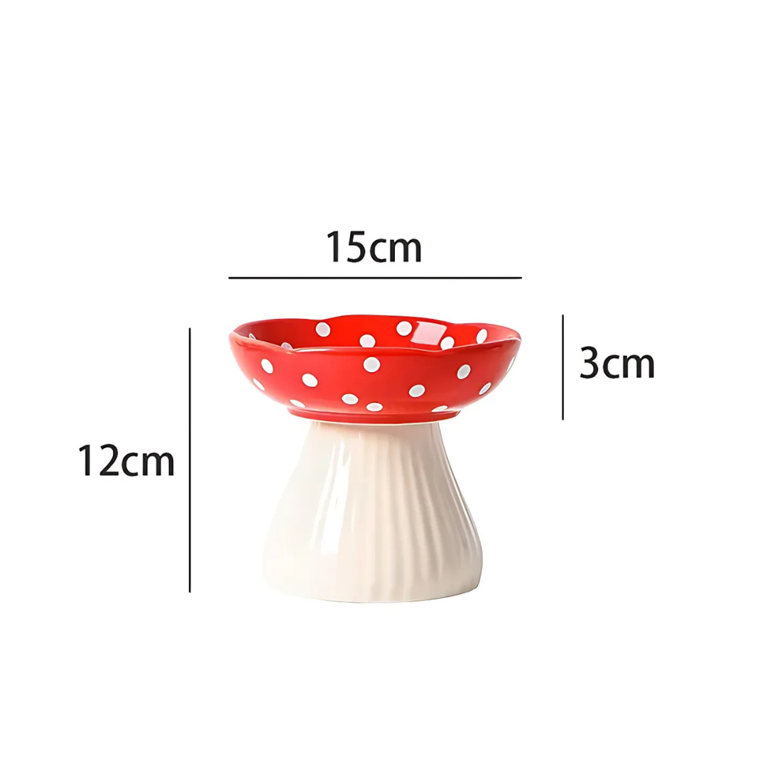 Elevated Ceramic Mushroom Cat Bowl