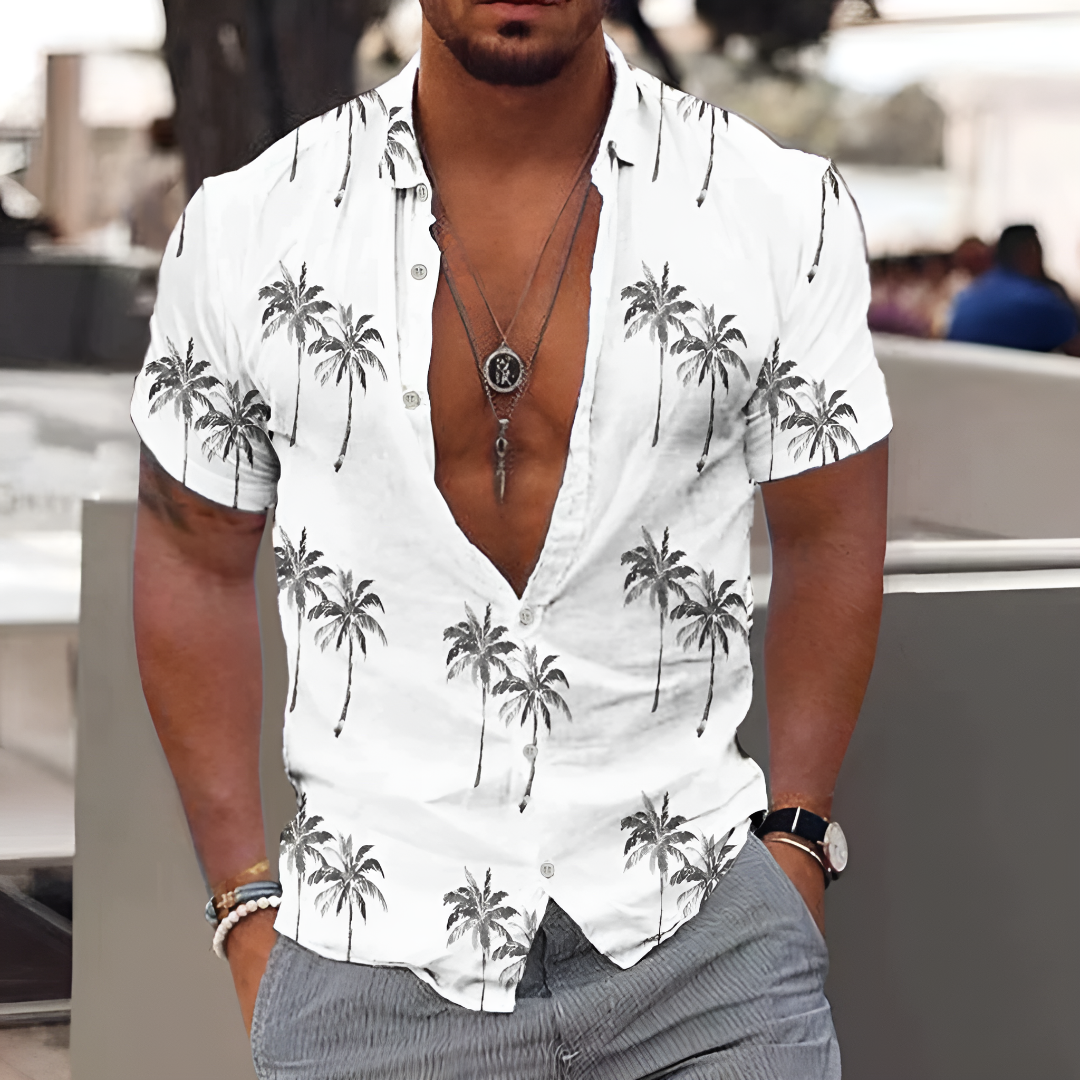 Palm Print Button-Up Shirt for Men
