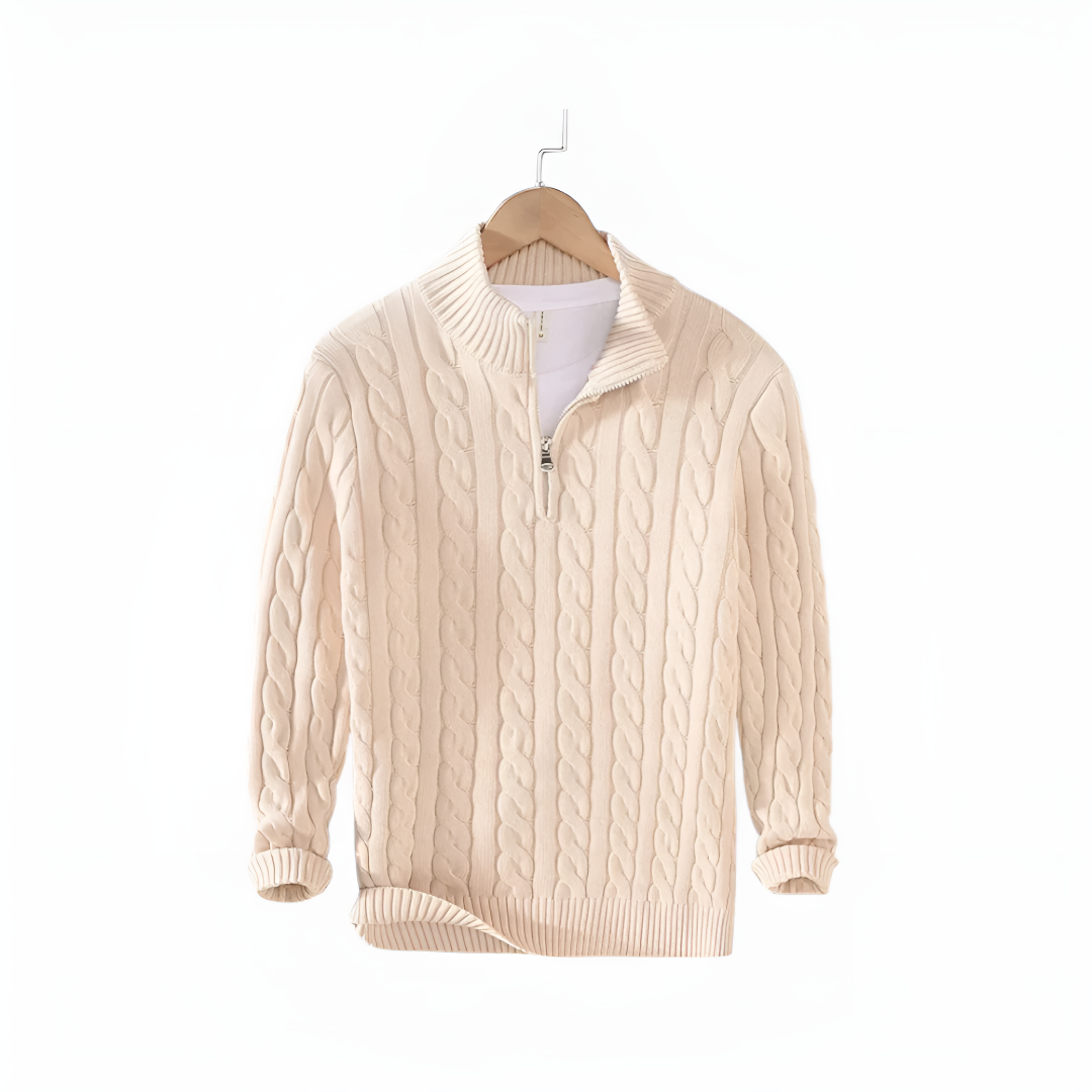 Classic Cable-Knit Half-Zip Sweater for Men