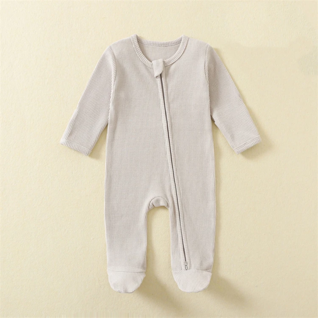 Organic Waffle Cotton Zipper Romper for Babies
